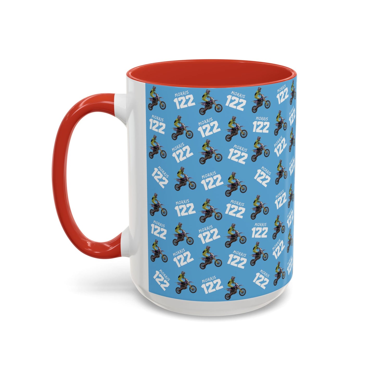 Motocross Rider Pattern Accent Coffee Mug — Custom "122" Dirt Bike Design (11/15 oz)