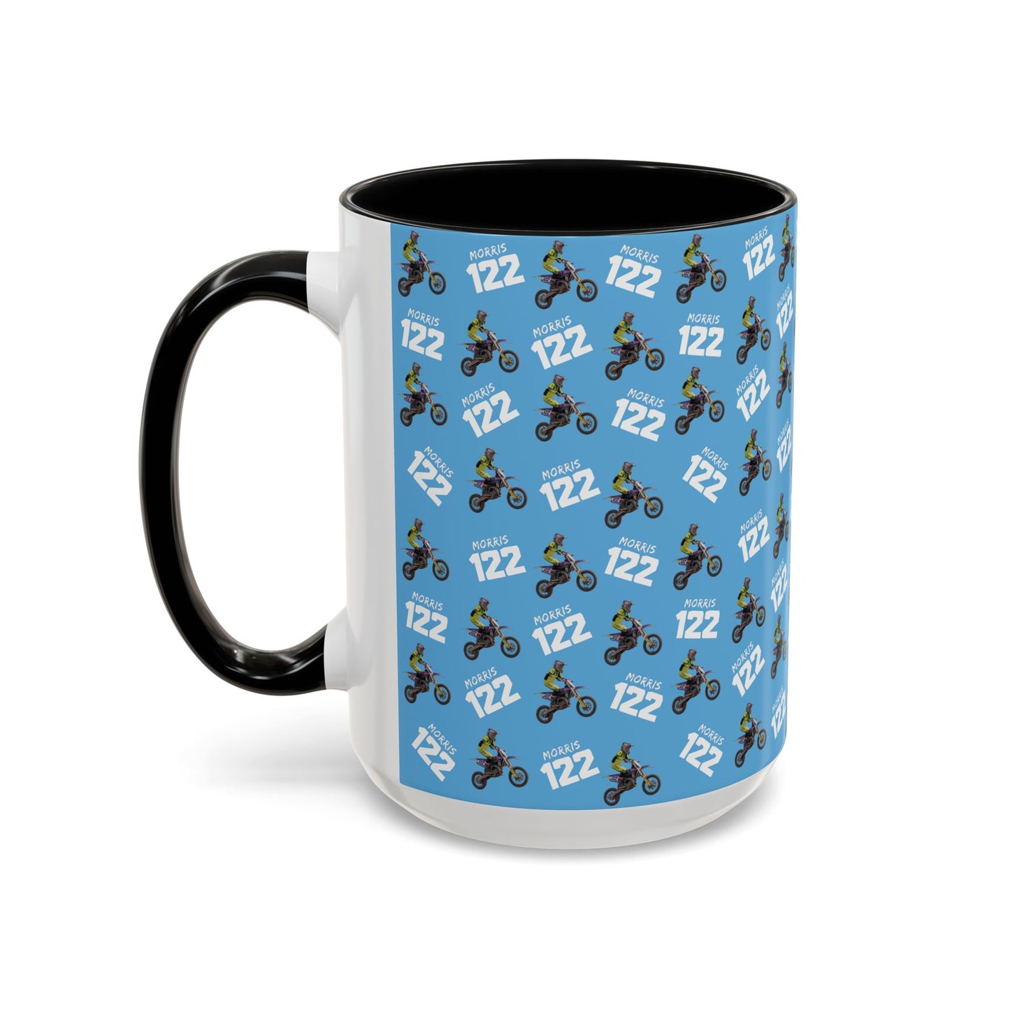 Motocross Rider Pattern Accent Coffee Mug — Custom "122" Dirt Bike Design (11/15 oz)