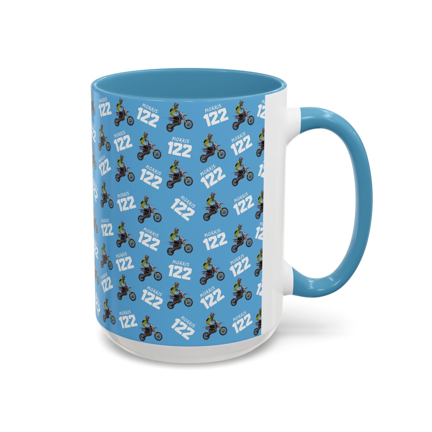 Motocross Rider Pattern Accent Coffee Mug — Custom "122" Dirt Bike Design (11/15 oz)