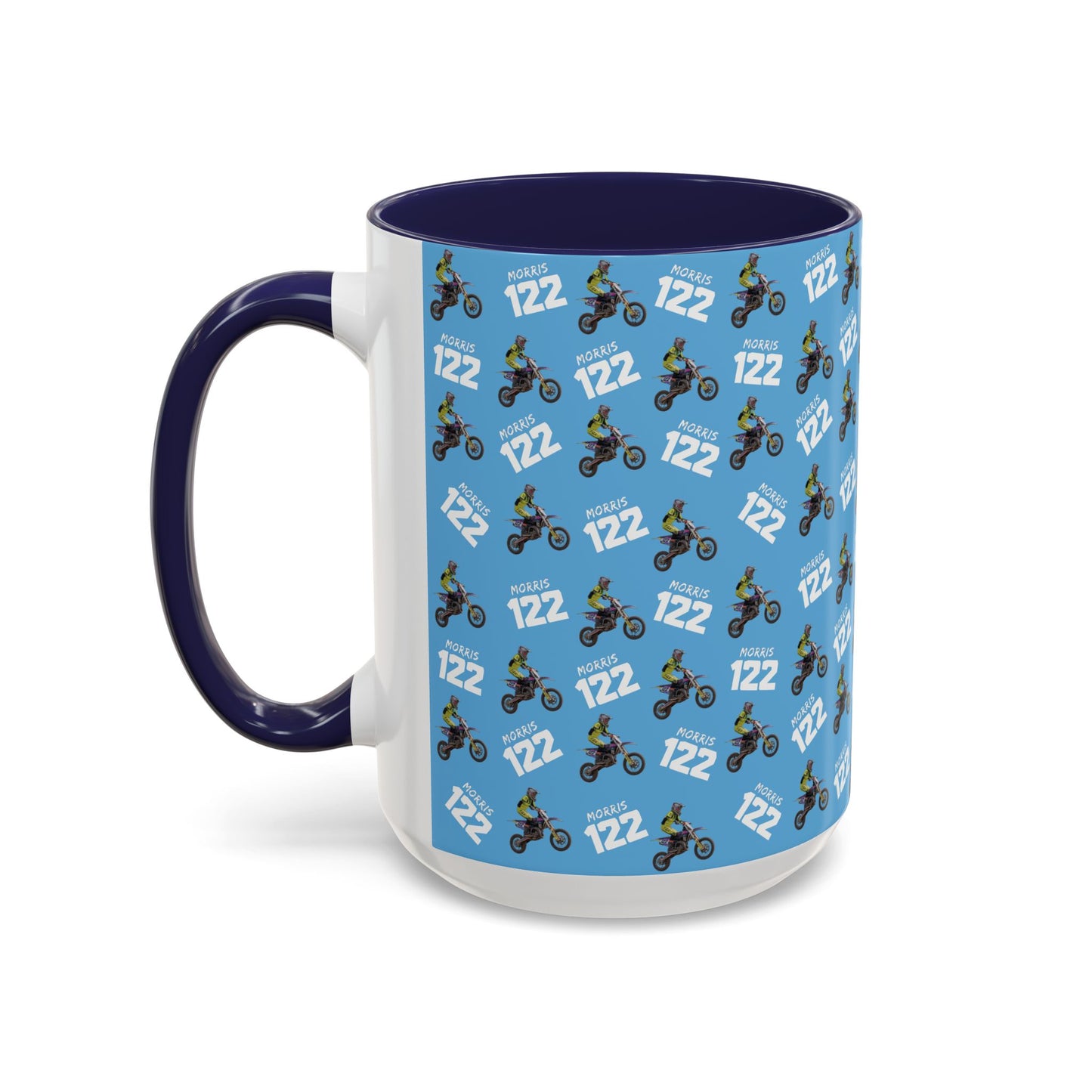 Motocross Rider Pattern Accent Coffee Mug — Custom "122" Dirt Bike Design (11/15 oz)