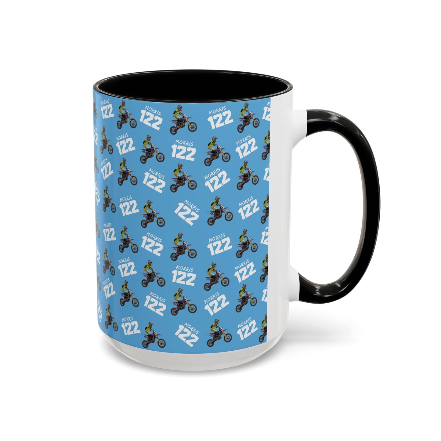 Motocross Rider Pattern Accent Coffee Mug — Custom "122" Dirt Bike Design (11/15 oz)